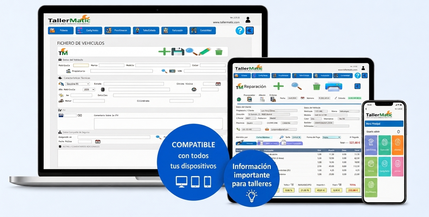 Programa para talleres mecánicos compatible con PC tablet y móvil