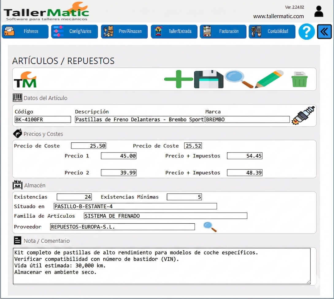 Controla todos los recambios
de tu taller