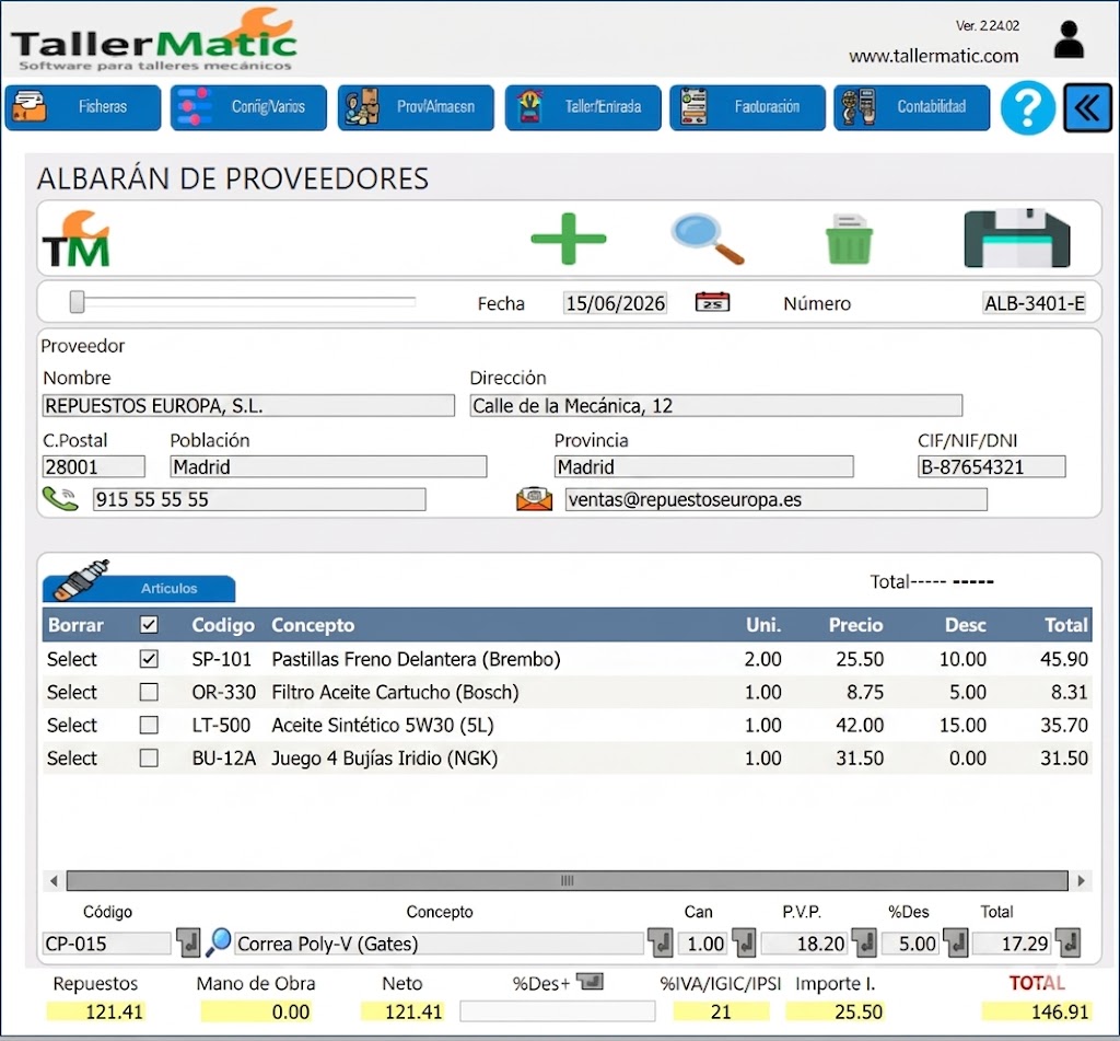 Materiales vinculados a las órdenes
de reparación 